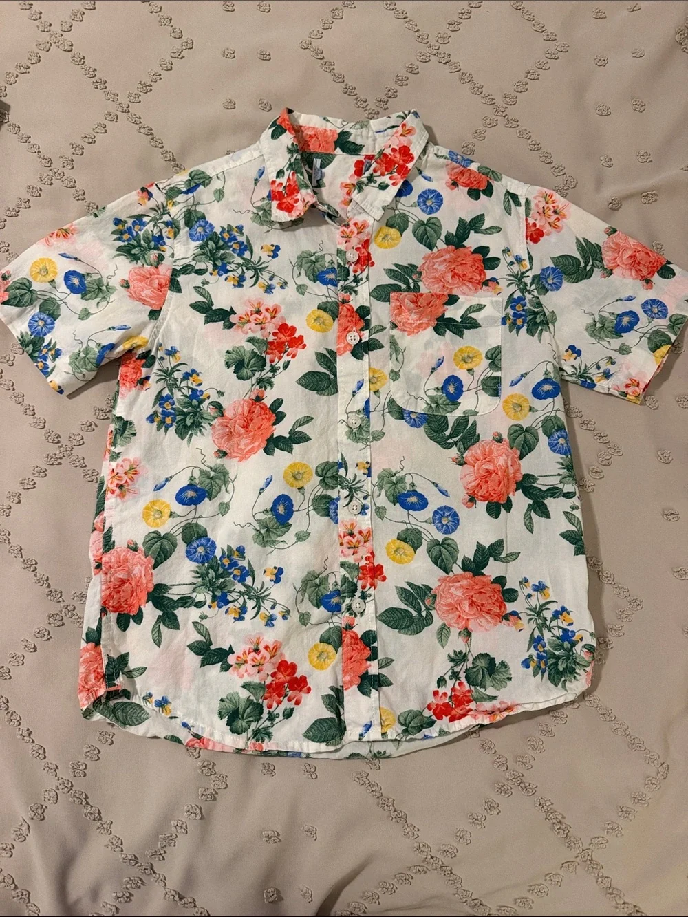 Old Navy Boys' Floral & Tropical Button-Down Shirts - White, Black, Multicolor